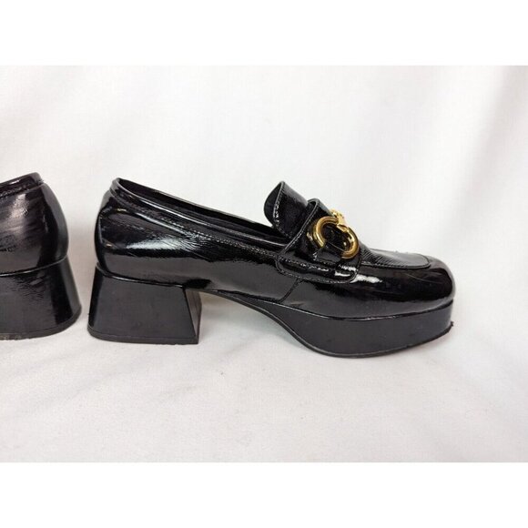Jeffrey Campbell 7 Student Black Patent Leather Heel Shoes Loafer Bit Grunge - Picture 16 of 16